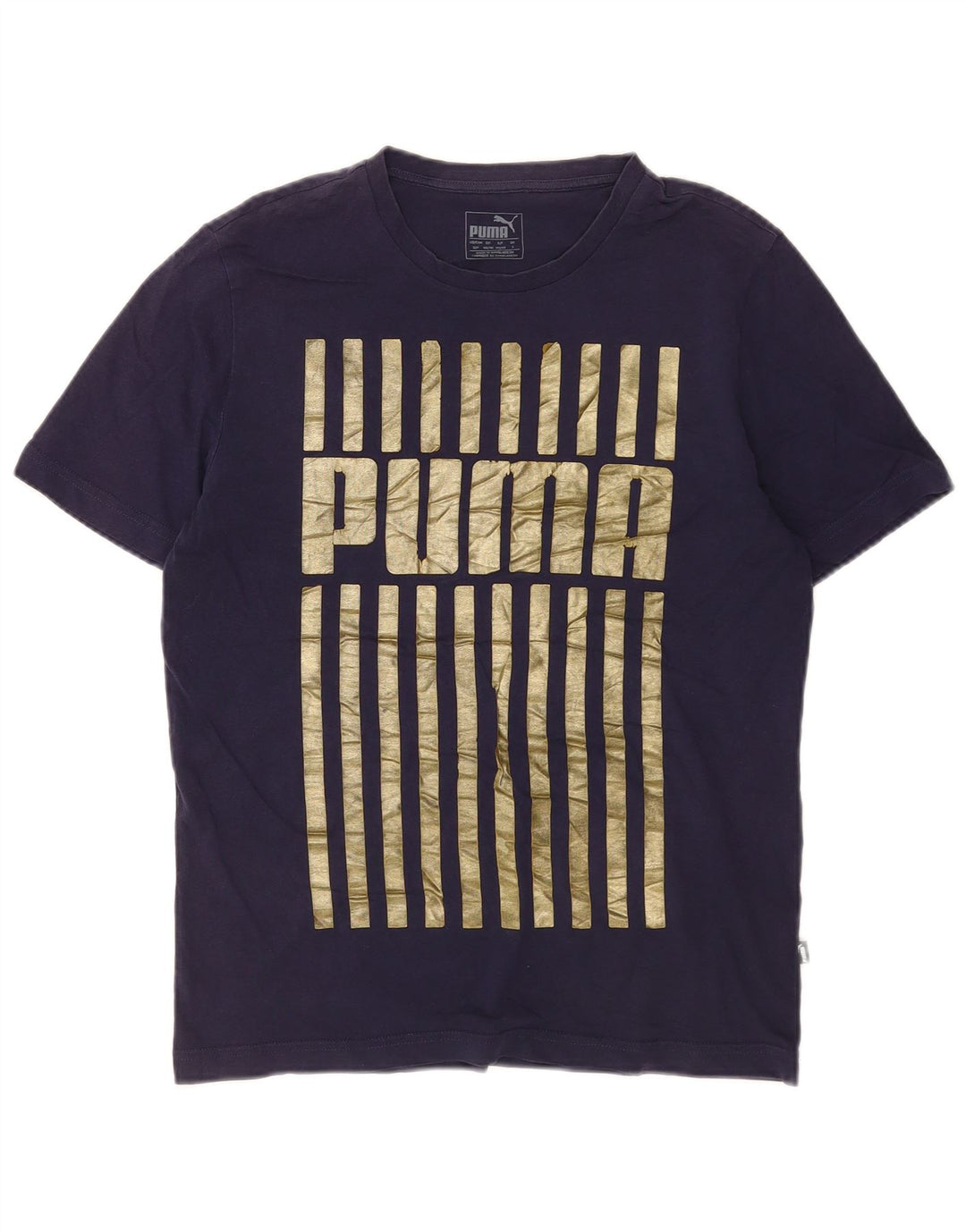 T-shirt grafica da uomo Puma Top Small in cotone blu navy