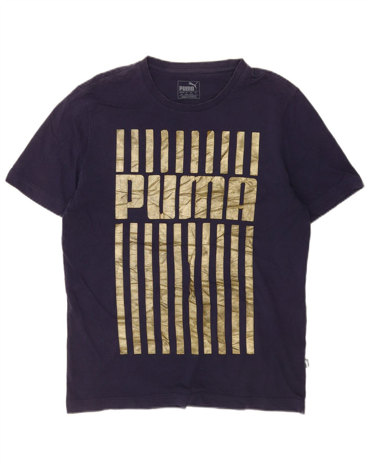 T-shirt grafica da uomo Puma Top Small in cotone blu navy