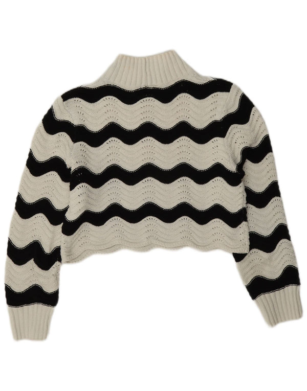 Maglione corto a collo alto da donna Zara UK 10 piccolo a righe bianche