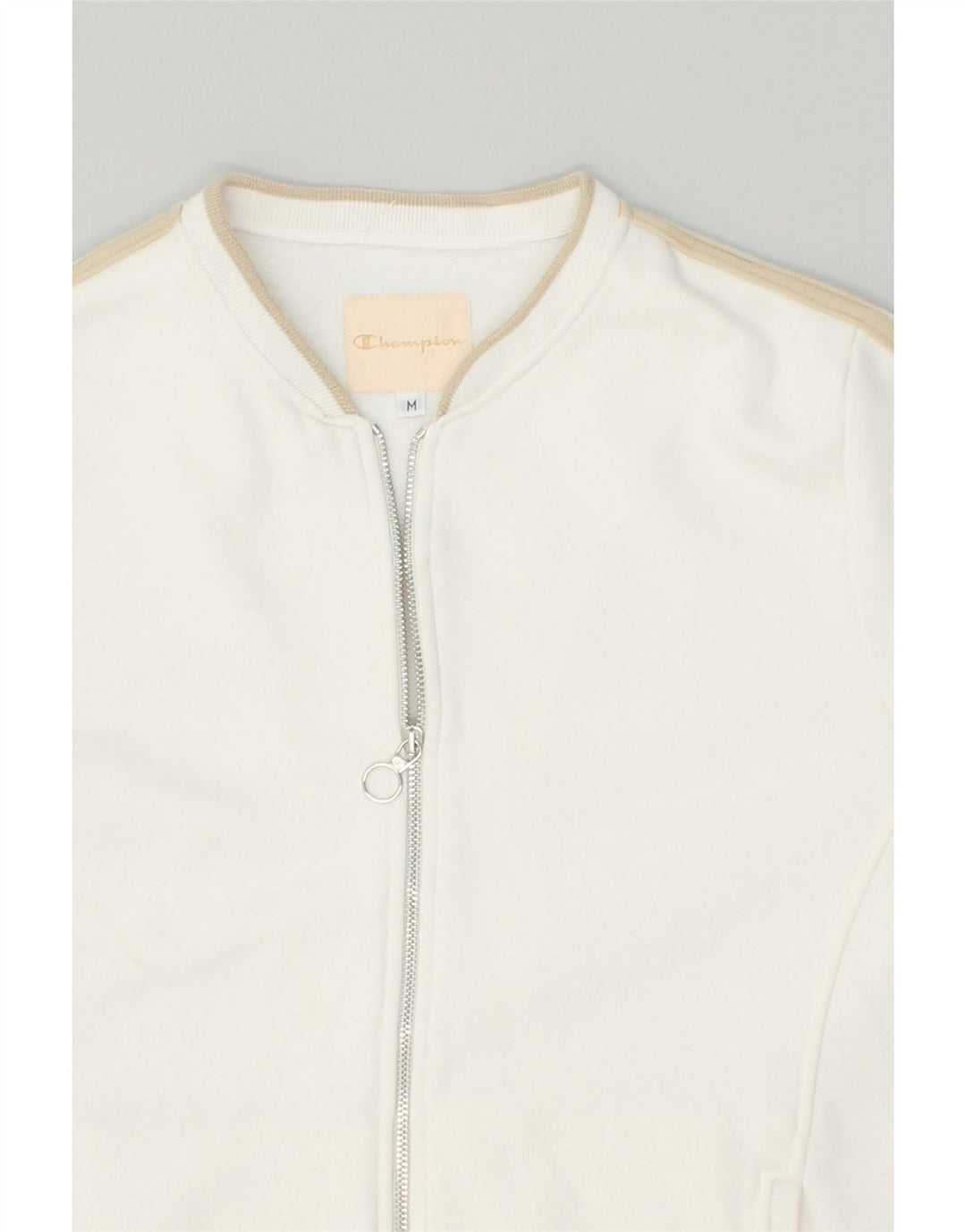 CHAMPION Womens Tracksuit Top Jacket UK 14 Medium Off White Cotton | Vintage Champion | Thrift | Second-Hand Champion | Used Clothing | Messina Hembry 