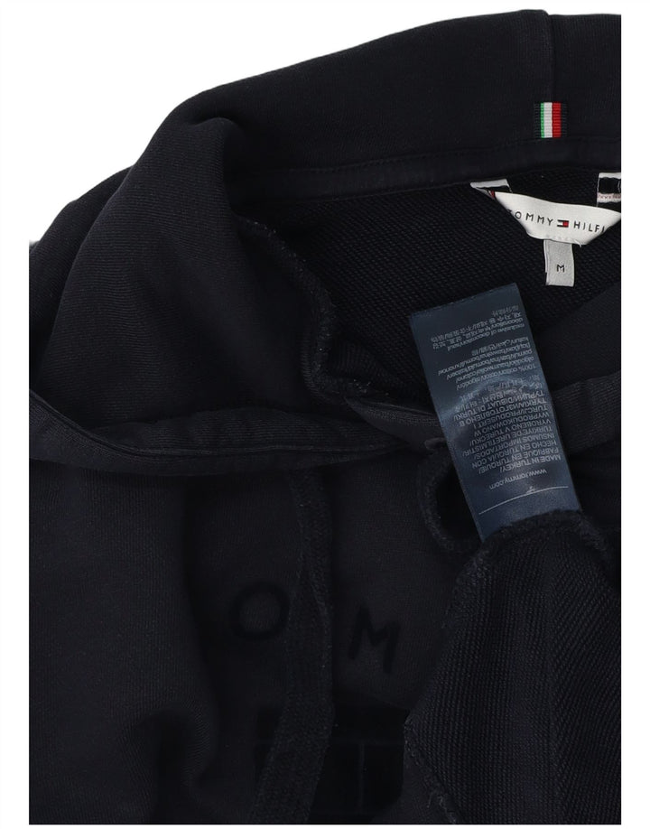 TOMMY HILFIGER Maglione con cappuccio grafico da donna UK 14 Medio cotone blu navy