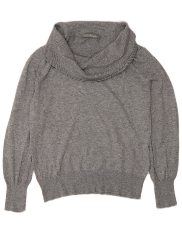 Maglione maglione a collo alto da donna Marks & Spencer UK 12 Viscosa grigio medio