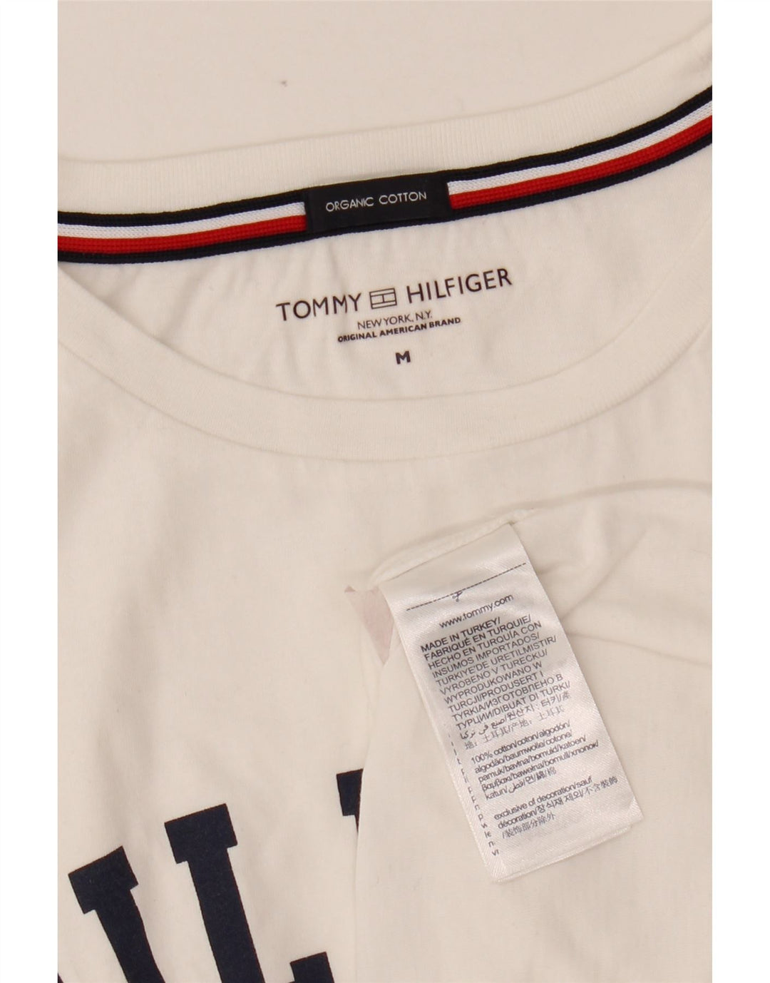 TOMMY HILFIGER T-shirt grafica da donna Top UK 14 Cotone bianco medio