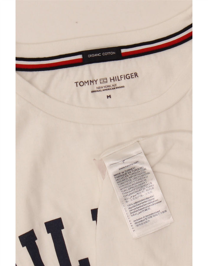 TOMMY HILFIGER T-shirt grafica da donna Top UK 14 Cotone bianco medio