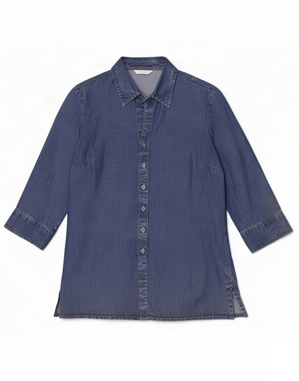Camicia in denim con maniche a 3/4 da donna Marks & Spencer UK 12 Lyocell blu medio