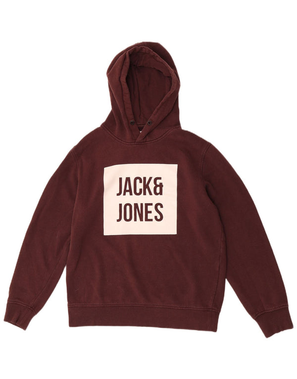 Maglione con cappuccio grafico da uomo Jack & Jones grande in cotone bordeaux
