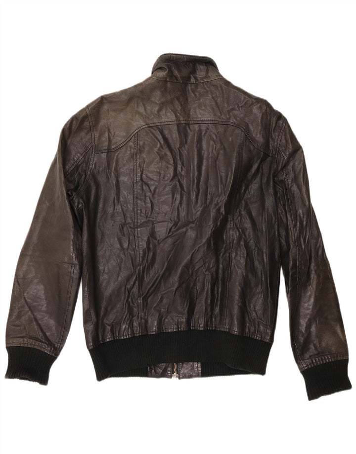 Giubbotto bomber in pelle da uomo Jack & Jones UK 38 medio nero