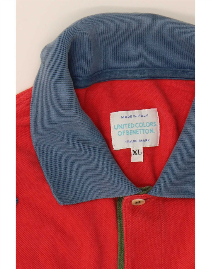 Polo Benetton da uomo XL rossa a blocchi di colore