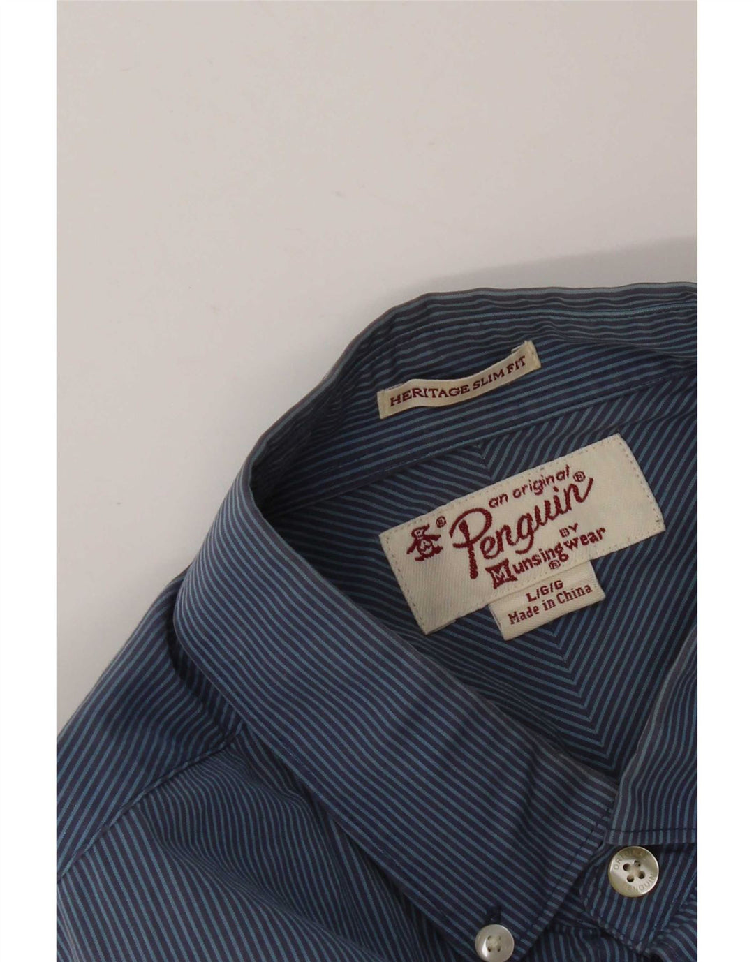 Penguin Camicia da uomo Heritage slim fit grande gessato blu