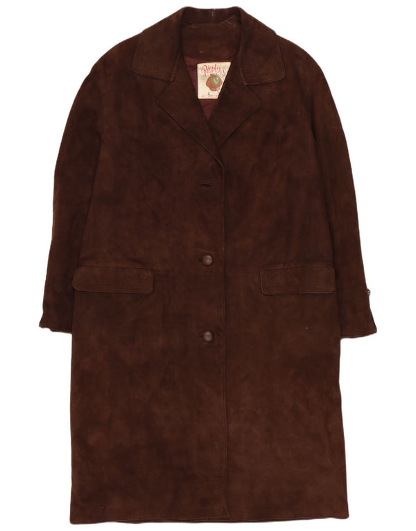 Cappotto vintage in pelle scamosciata da donna UK 12 Marrone medio