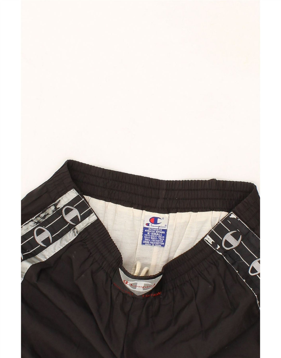 CHAMPION Mens Graphic Tracksuit Trousers XS Black Polyester Vintage Champion and Second-Hand Champion from Messina Hembry 