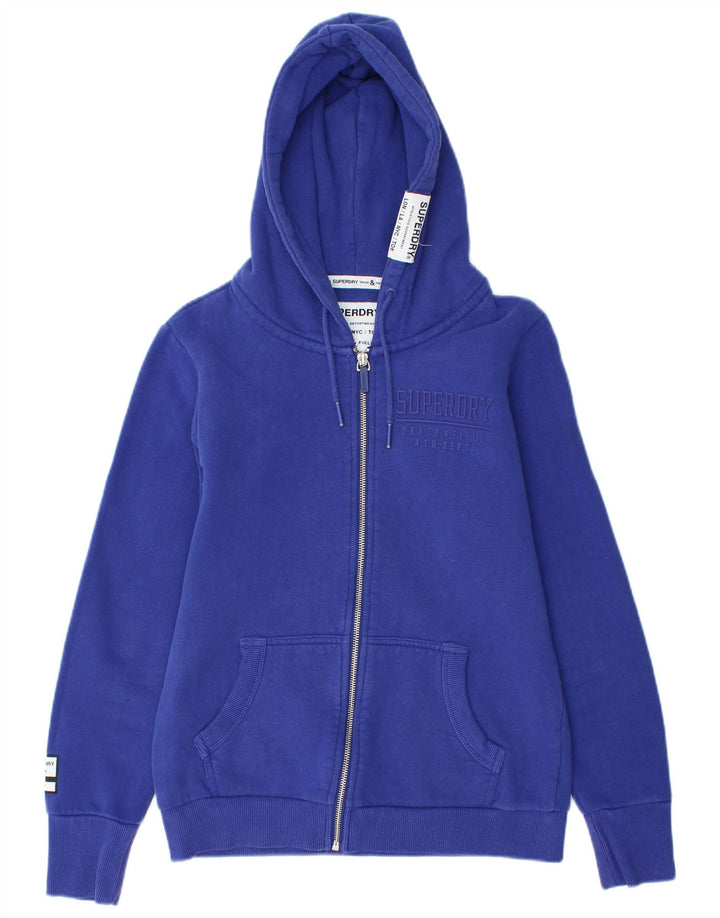 Felpa con cappuccio e zip grafica da donna Superdry UK 12 Cotone blu medio