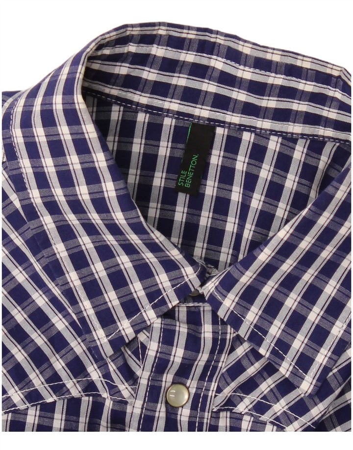 Camicia da uomo Benetton a quadri piccoli blu navy