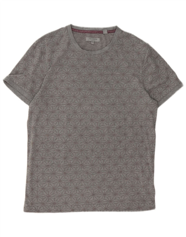 T-shirt grafica da uomo Ted Baker taglia 3 in cotone geometrico grigio medio