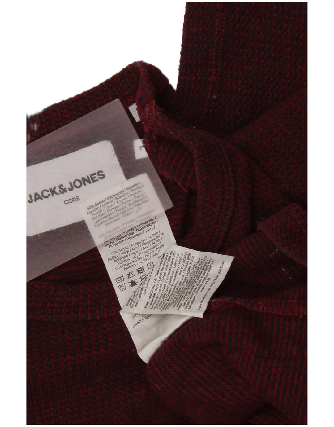 Jack & Jones Maglia da uomo a maniche lunghe grande in cotone screziato bordeaux