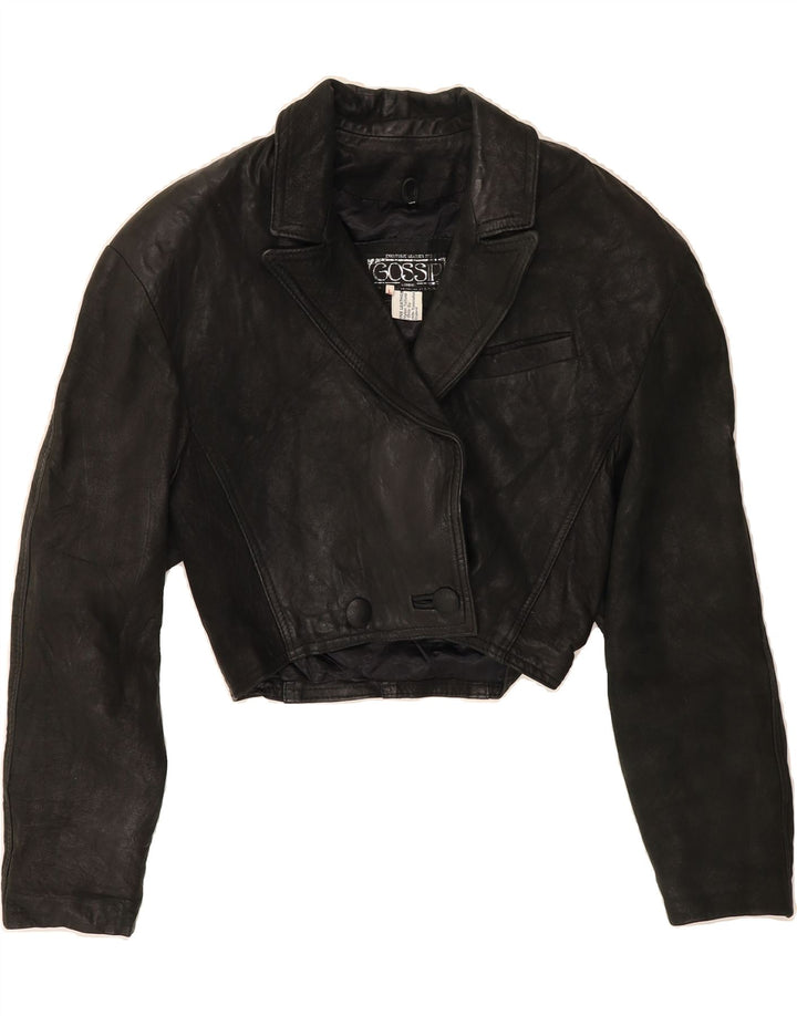 VINTAGE Girls Double Breasted Crop Jacket 7-8 Years Large Black Leather Vintage Vintage and Second-Hand Vintage from Messina Hembry 