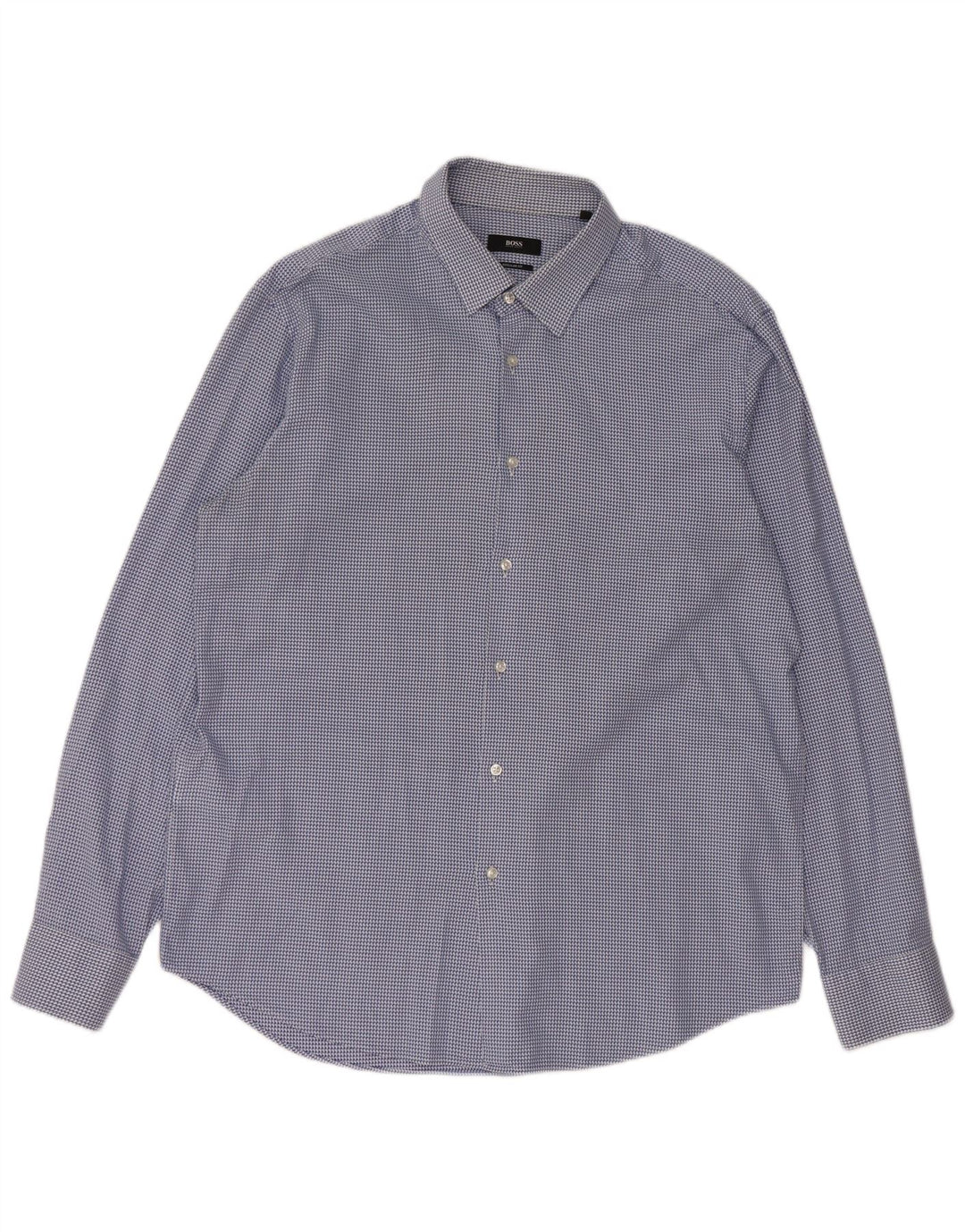 Camicia HUGO BOSS da uomo vestibilità regolare taglia 44 17 1/2 XL cotone pied de poule blu