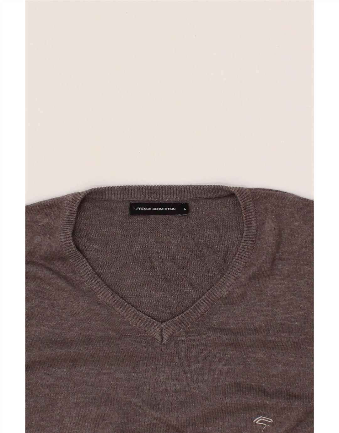 FRENCH CONNECTION Mens V-Neck Jumper Sweater Large Grey Cotton Vintage French Connection and Second-Hand French Connection from Messina Hembry 