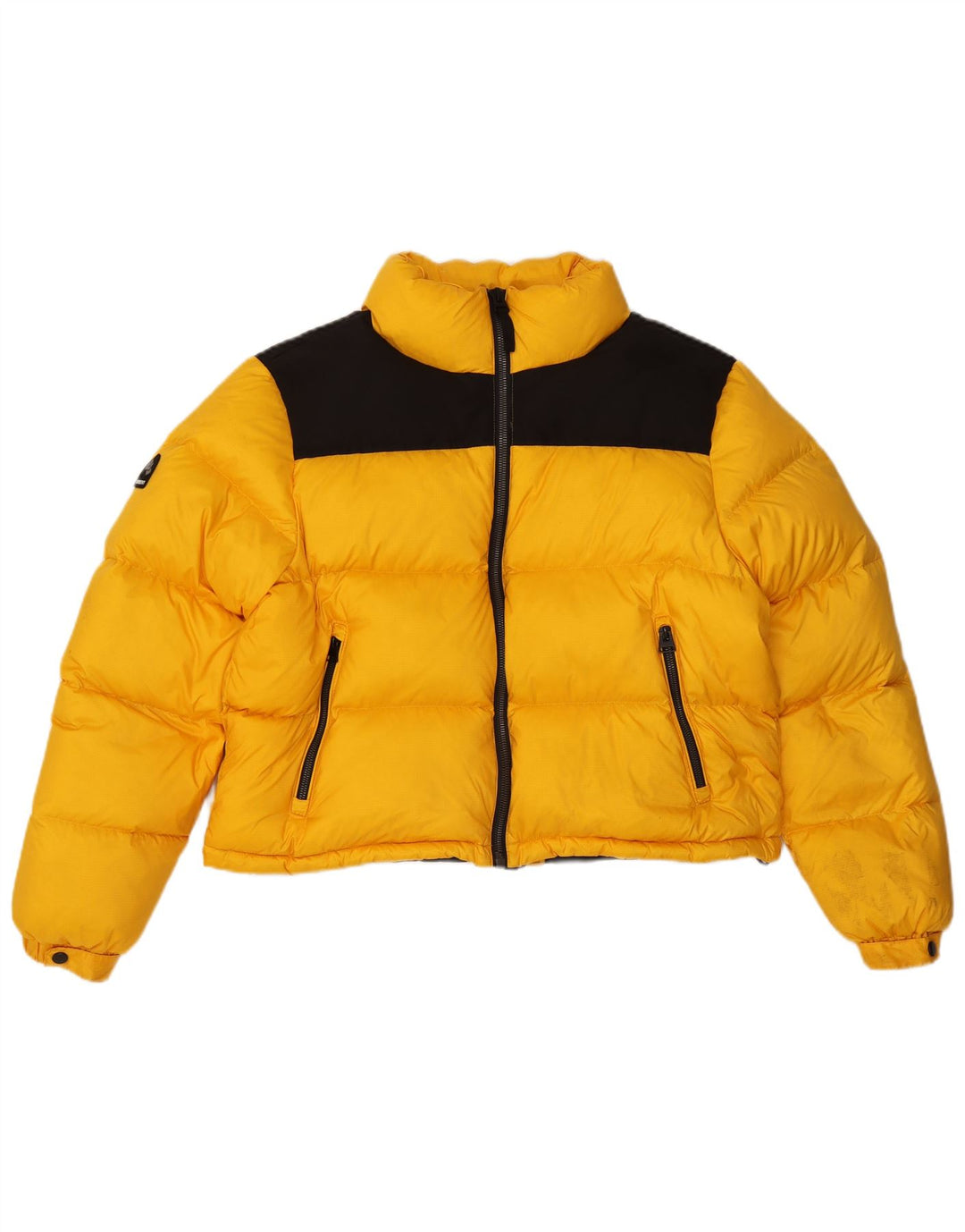 Giacca imbottita corta da donna Superdry UK 16 Large in nylon color block giallo