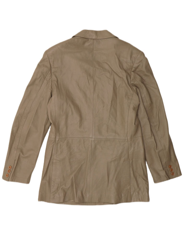 Giacca blazer in pelle doppio petto vintage da donna IT 52 2XL Grigia