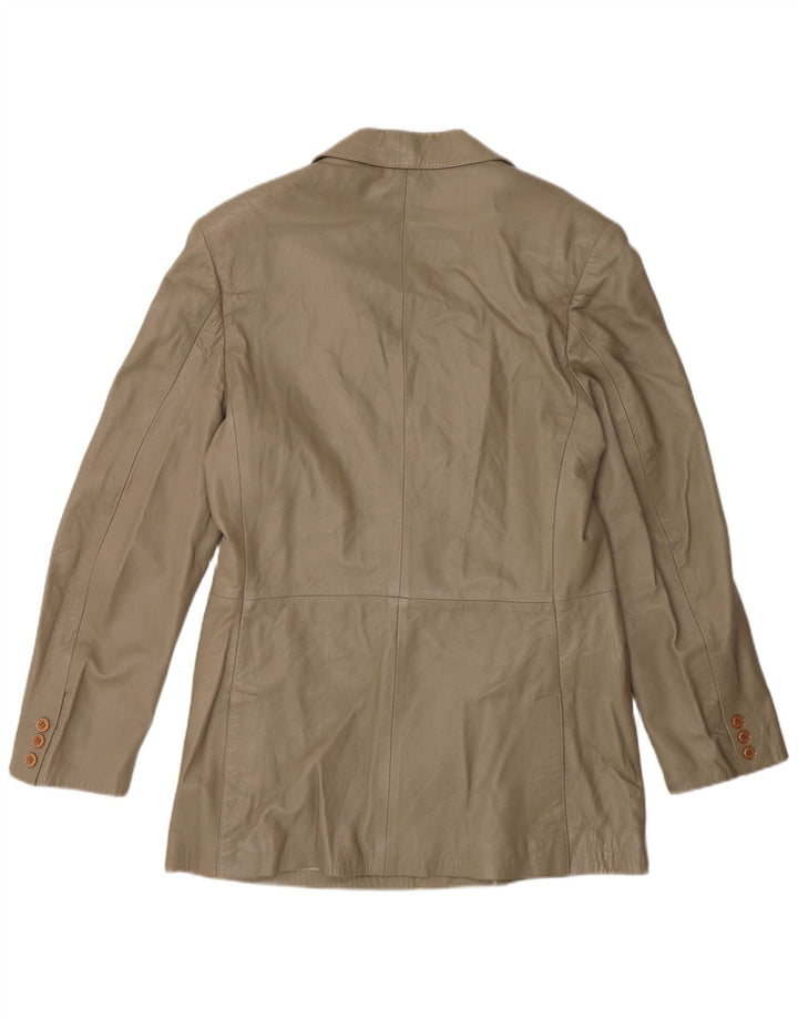 Giacca blazer in pelle doppio petto vintage da donna IT 52 2XL Grigia