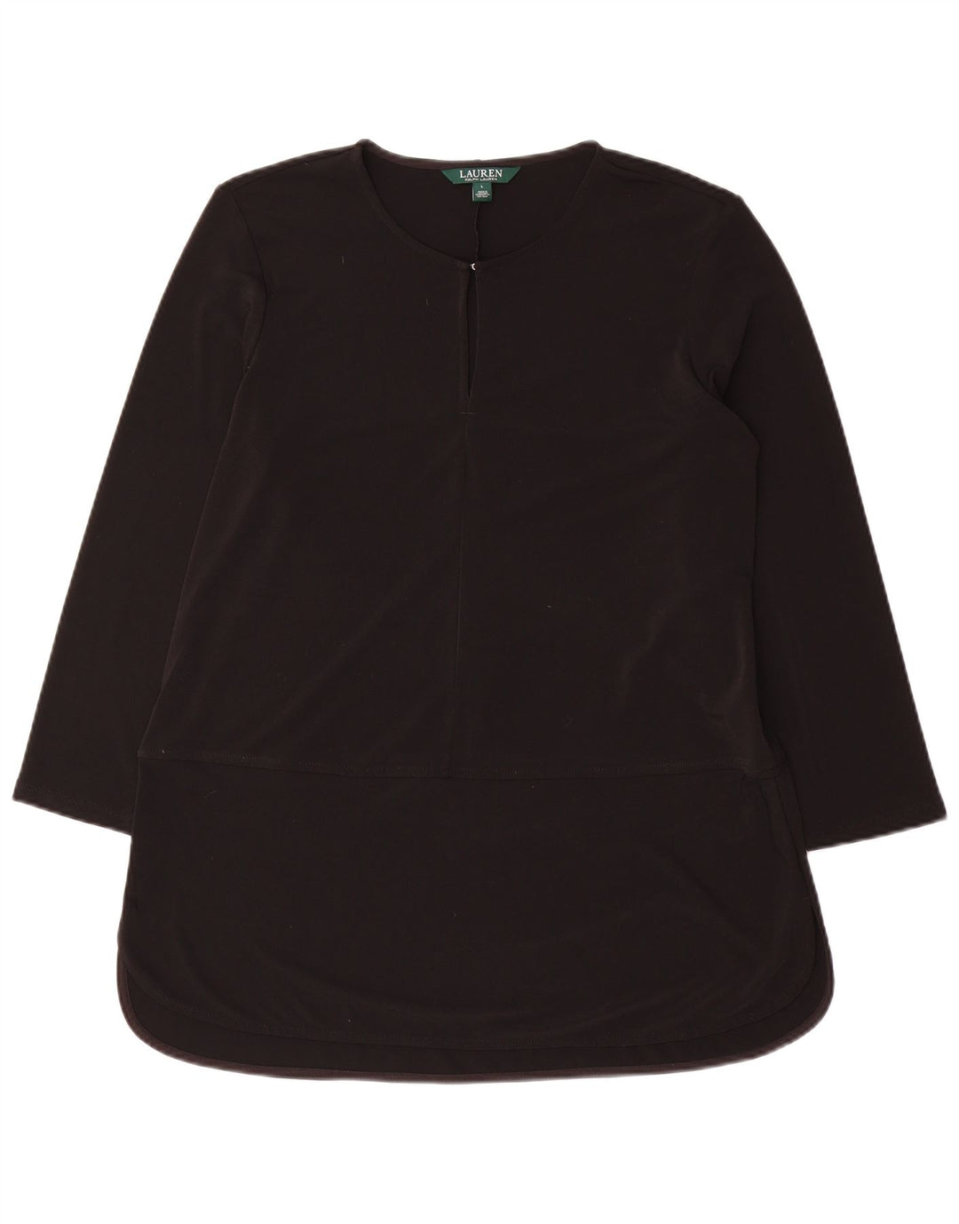 Top tunica manica 3/4 da donna Ralph Lauren UK 16 grande poliestere nero
