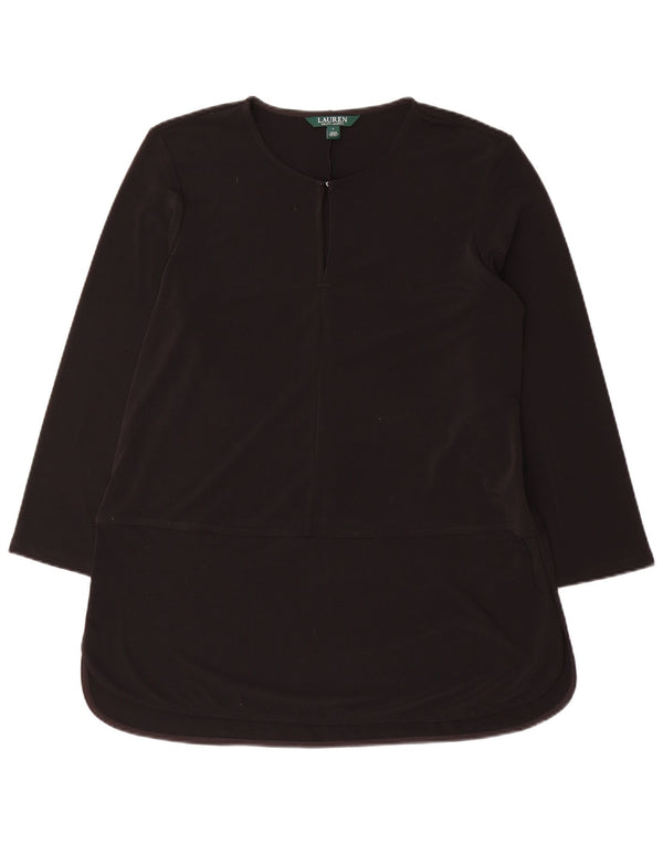 Top tunica manica 3/4 da donna Ralph Lauren UK 16 grande poliestere nero