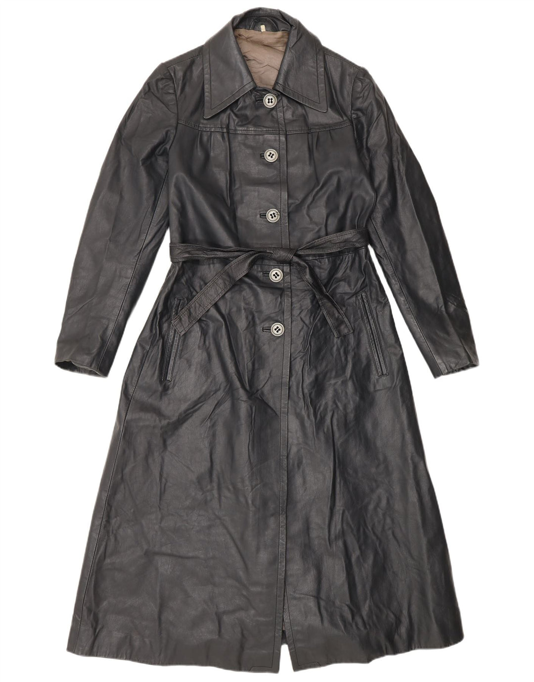 Cappotto vintage in pelle da donna IT 42 Medio Nero