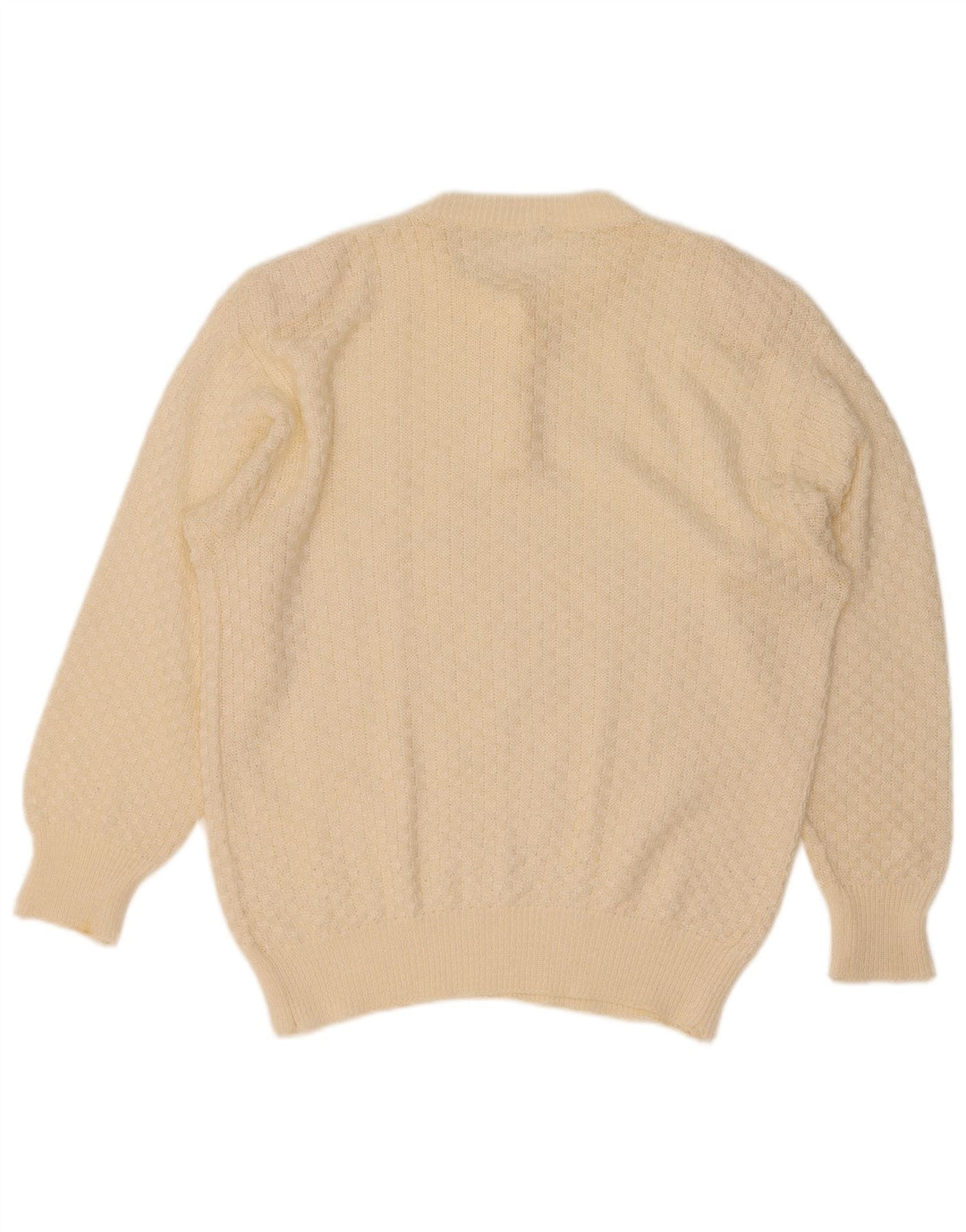 Maglione maglione vintage da donna con collo a bottoni UK 16 grande bianco sporco