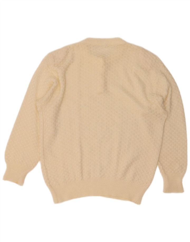 Maglione maglione vintage da donna con collo a bottoni UK 16 grande bianco sporco