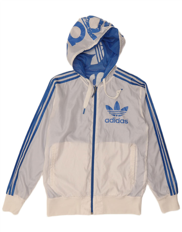 ADIDAS Giacca da uomo con grafica con cappuccio, giacca piccola, colore bianco