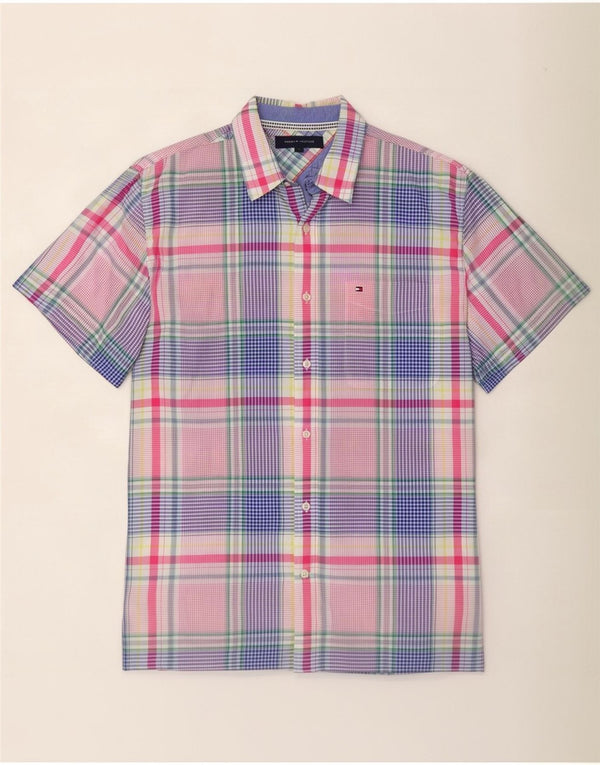 Camicia a maniche corte da uomo Tommy Hilfiger di grandi dimensioni in cotone a quadri multicolore
