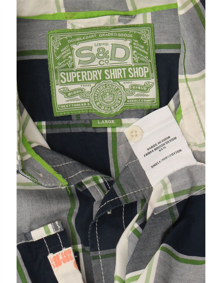 Camicia a maniche corte da uomo Superdry Large in cotone a quadri blu navy