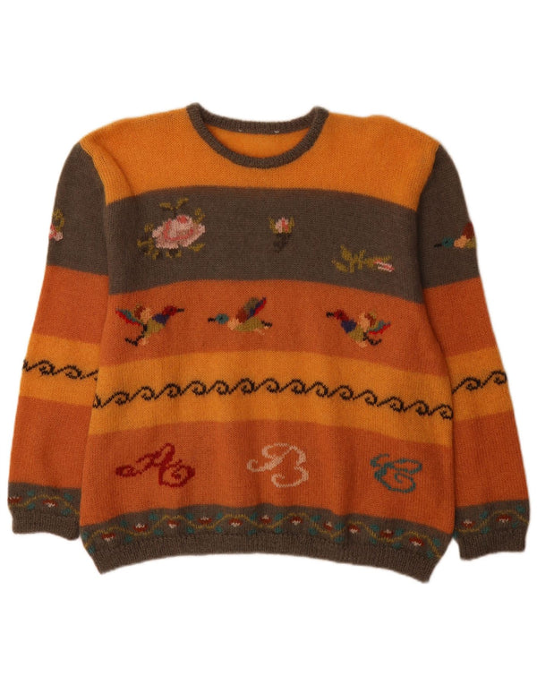 Maglione maglione girocollo da donna vintage UK 18 XL Novità color block arancione