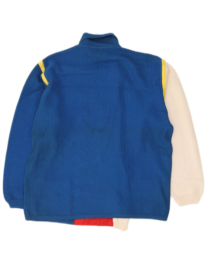 Maglione cardigan da uomo vintage grande cotone color block blu