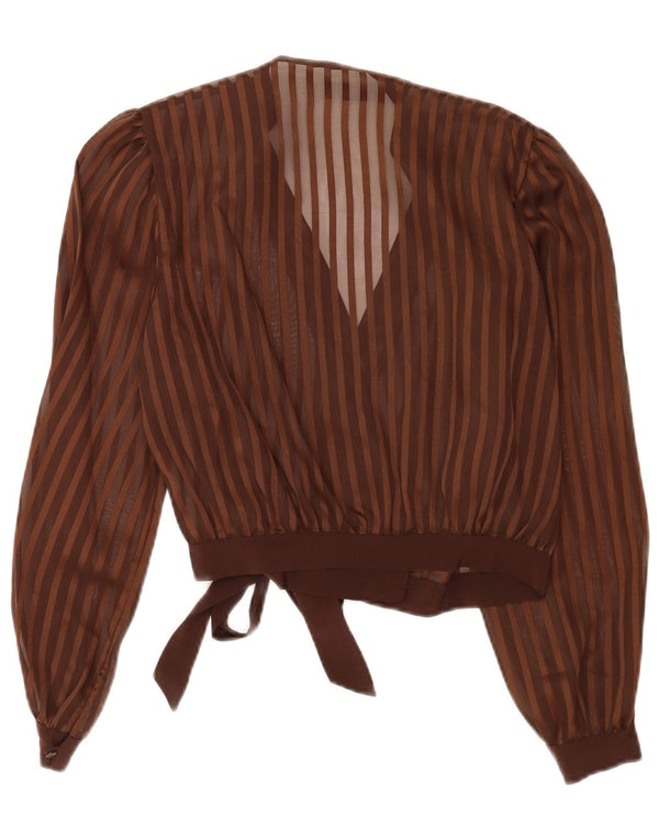 Camicetta corta da donna vintage a righe UK 14 marrone medio a righe