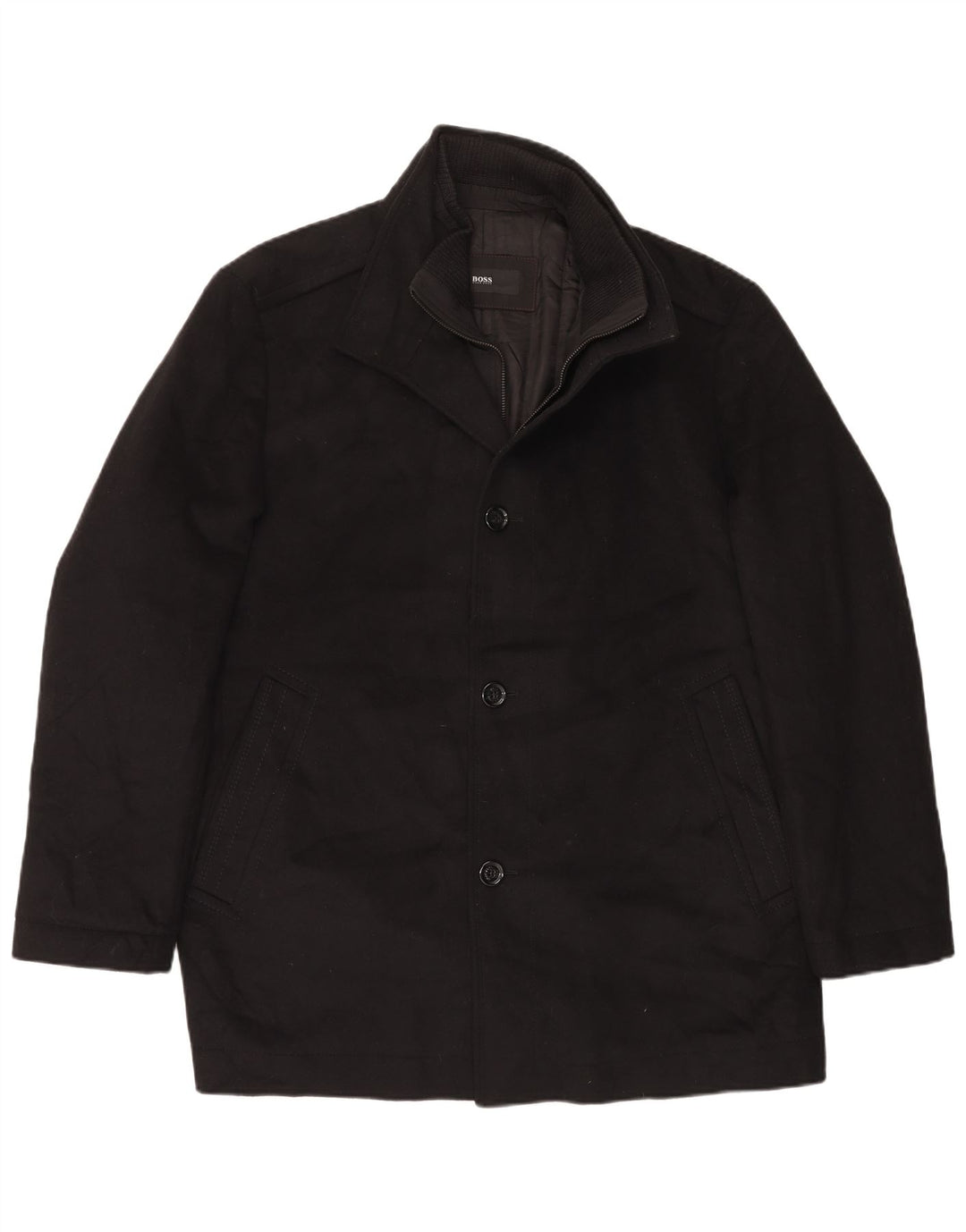 Cappotto da uomo Hugo Boss EU 56 3XL Lana nera