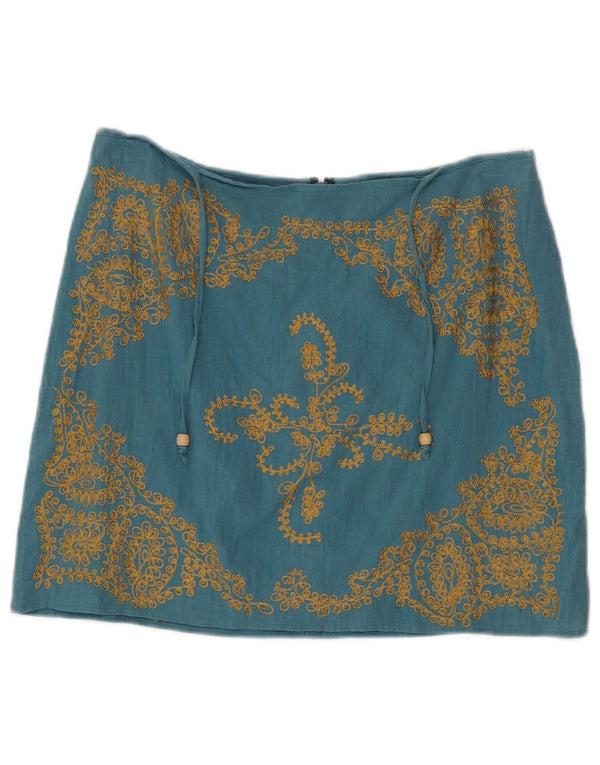 KAREN MILLEN Womens Mini Skirt UK 14 Large W32 Blue Floral Cotton