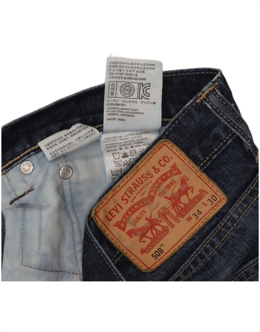 Levi's Uomo 508 Regular Tapered Jeans W34 L30 Cotone Blu
