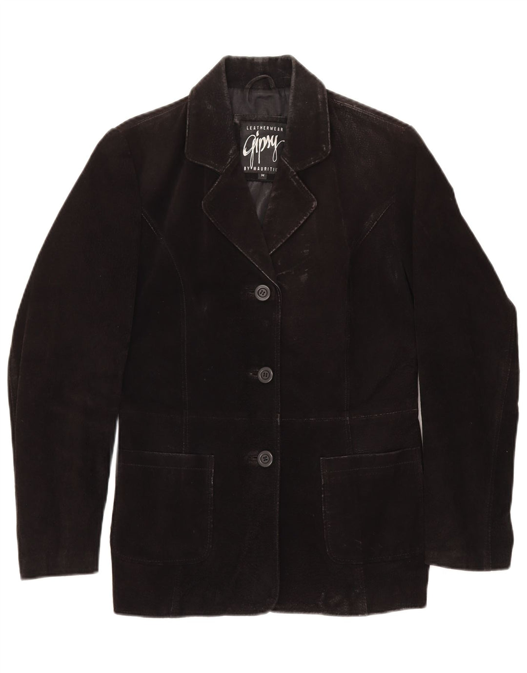 Giacca blazer in pelle scamosciata da donna a 3 bottoni GYPSY UK 14 pelle nera media