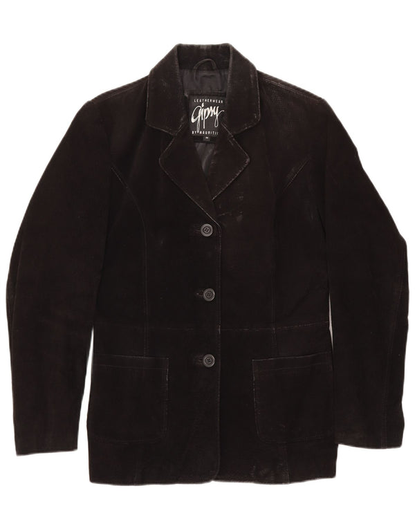 Giacca blazer in pelle scamosciata da donna a 3 bottoni GYPSY UK 14 pelle nera media