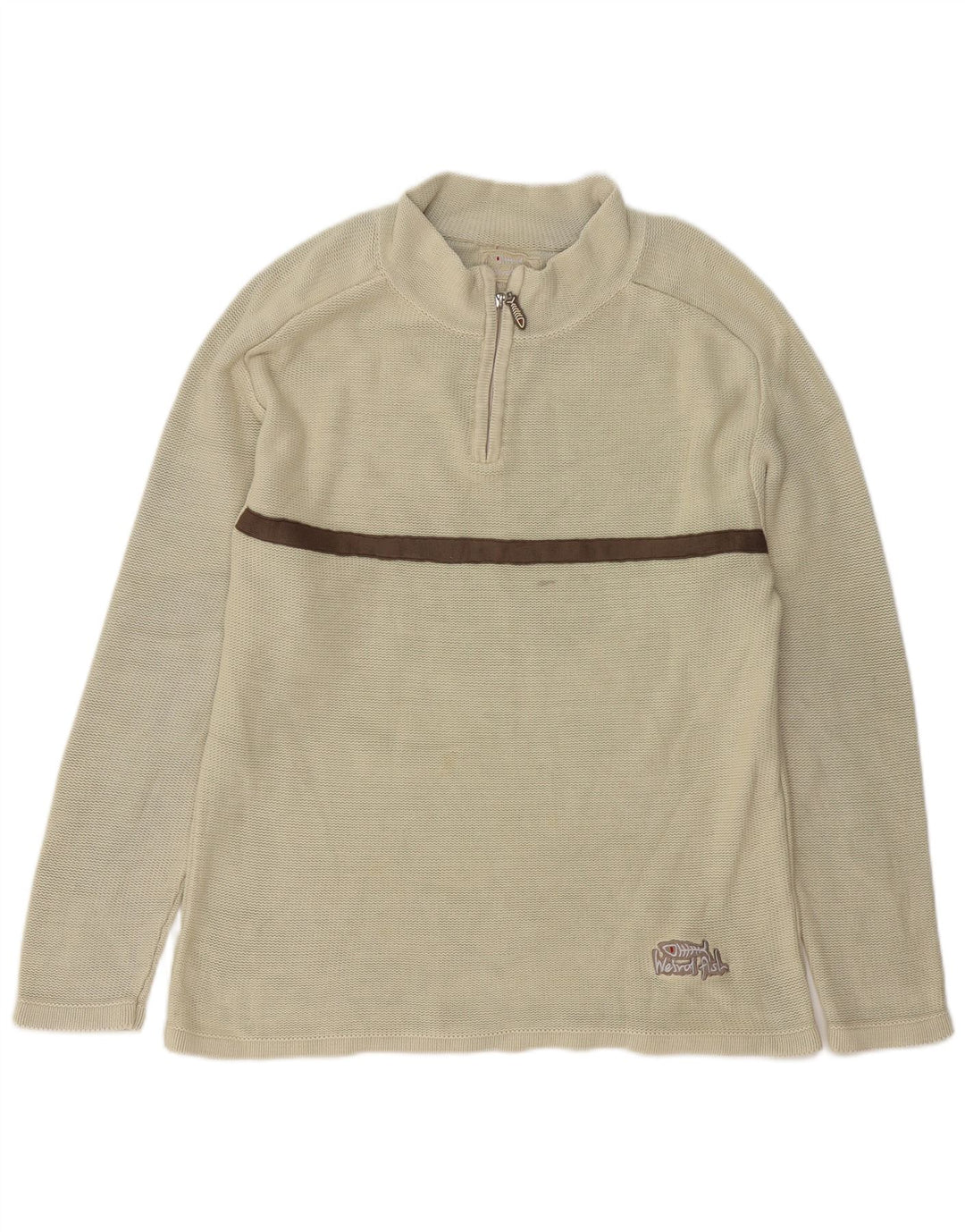 Maglione da uomo con collo con zip Weird Fish in cotone a righe beige medio