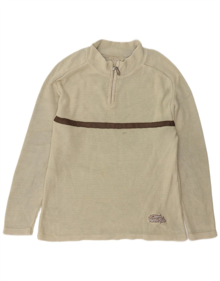 Maglione da uomo con collo con zip Weird Fish in cotone a righe beige medio