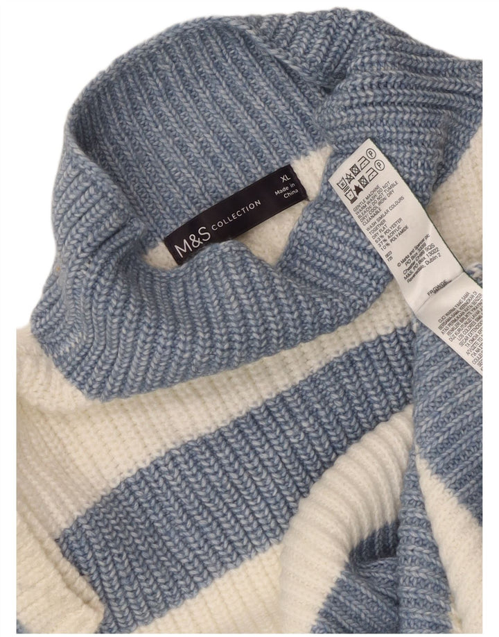 Maglione maglione a collo alto da donna Marks & Spencer UK 18 XL a righe bianche