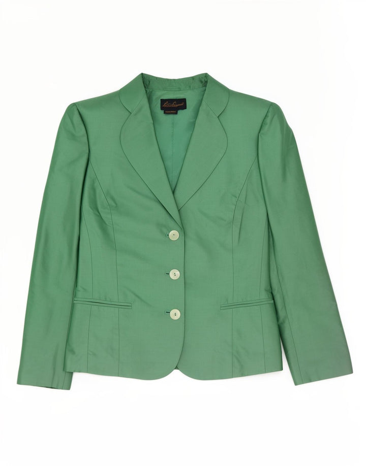 Luisa Spagnoli Giacca Blazer a 3 Bottoni da Donna UK 14 Seta Verde Medio