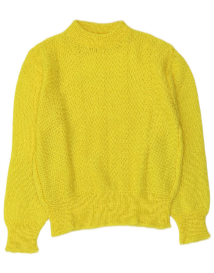 Maglione maglione girocollo corto da donna vintage UK 12 giallo medio