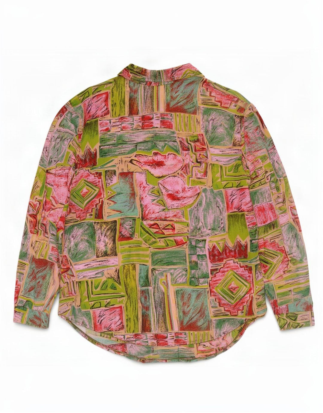 Camicia vintage da donna UK 16 grande geometrica multicolore