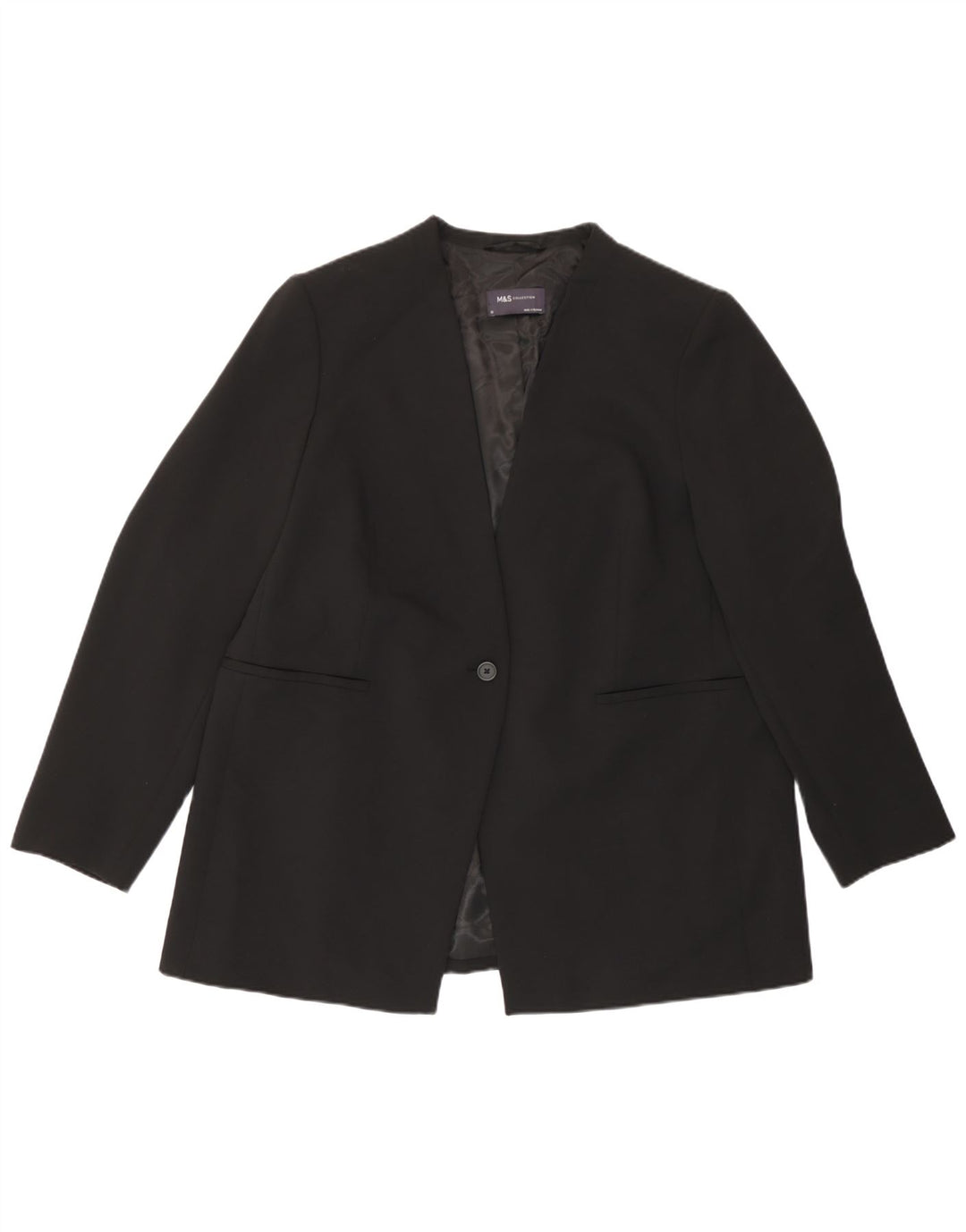Giacca blazer a 1 bottone da donna Marks & Spencer UK 18 XL poliestere nero