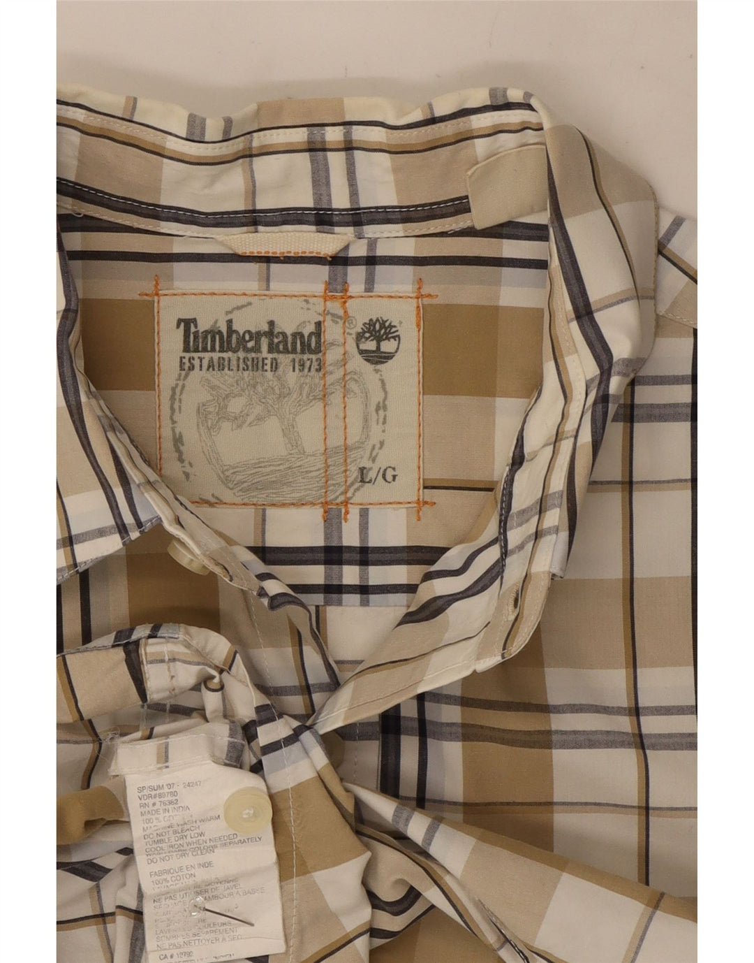 Camicia a maniche corte da uomo Timberland grande cotone a quadri beige