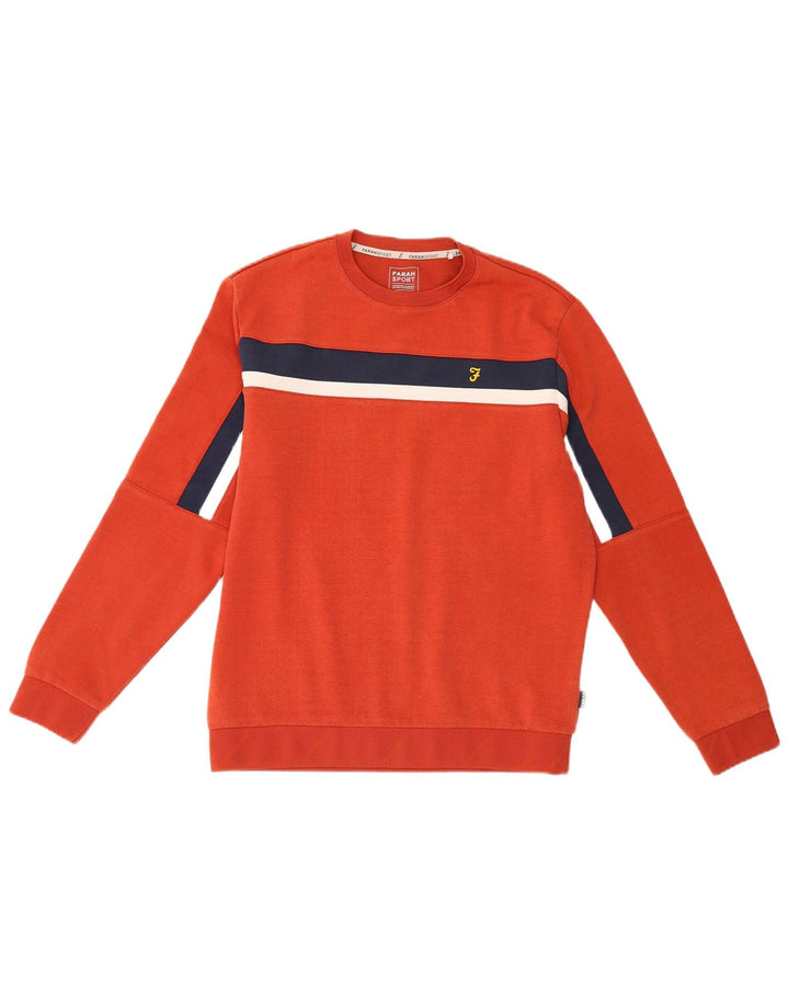 Felpa da uomo Farah Maglione in cotone color block arancione medio
